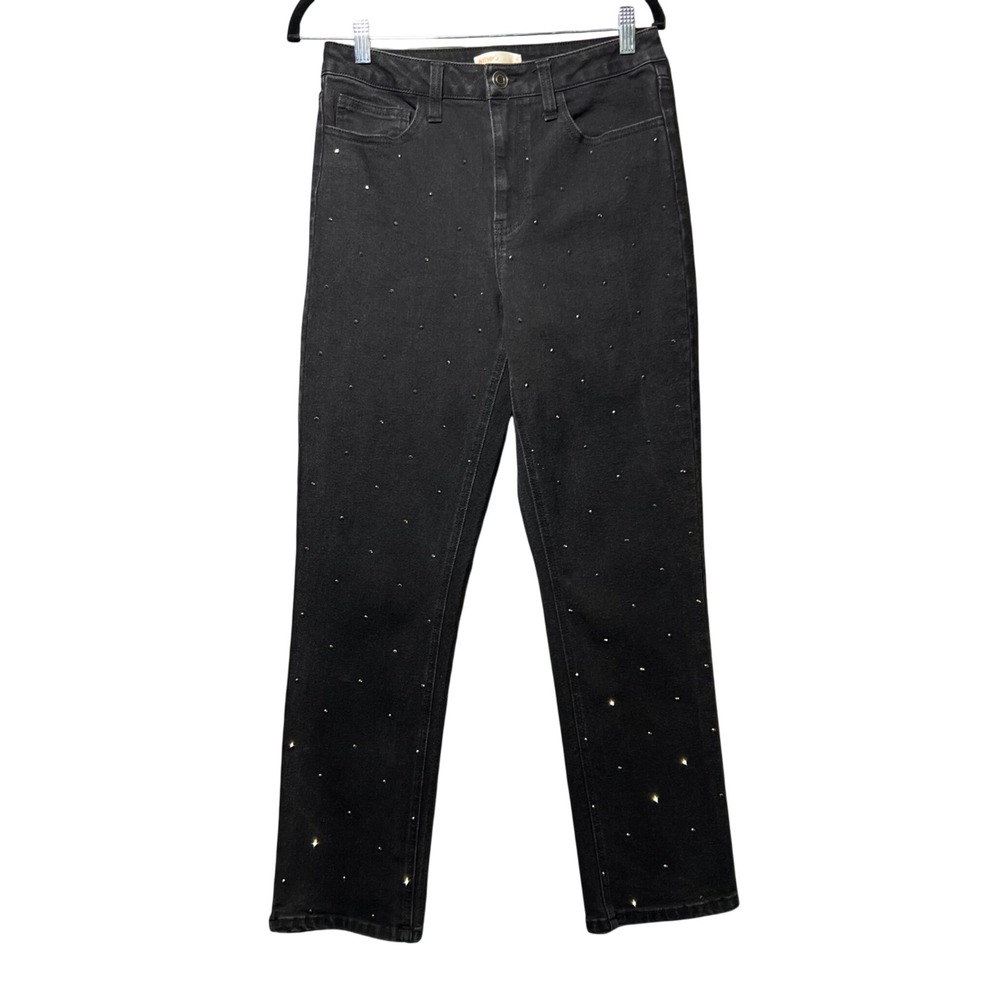 INTEMPO‎ Black Studded Jeans Size 8 Stretch Denim Straight Leg